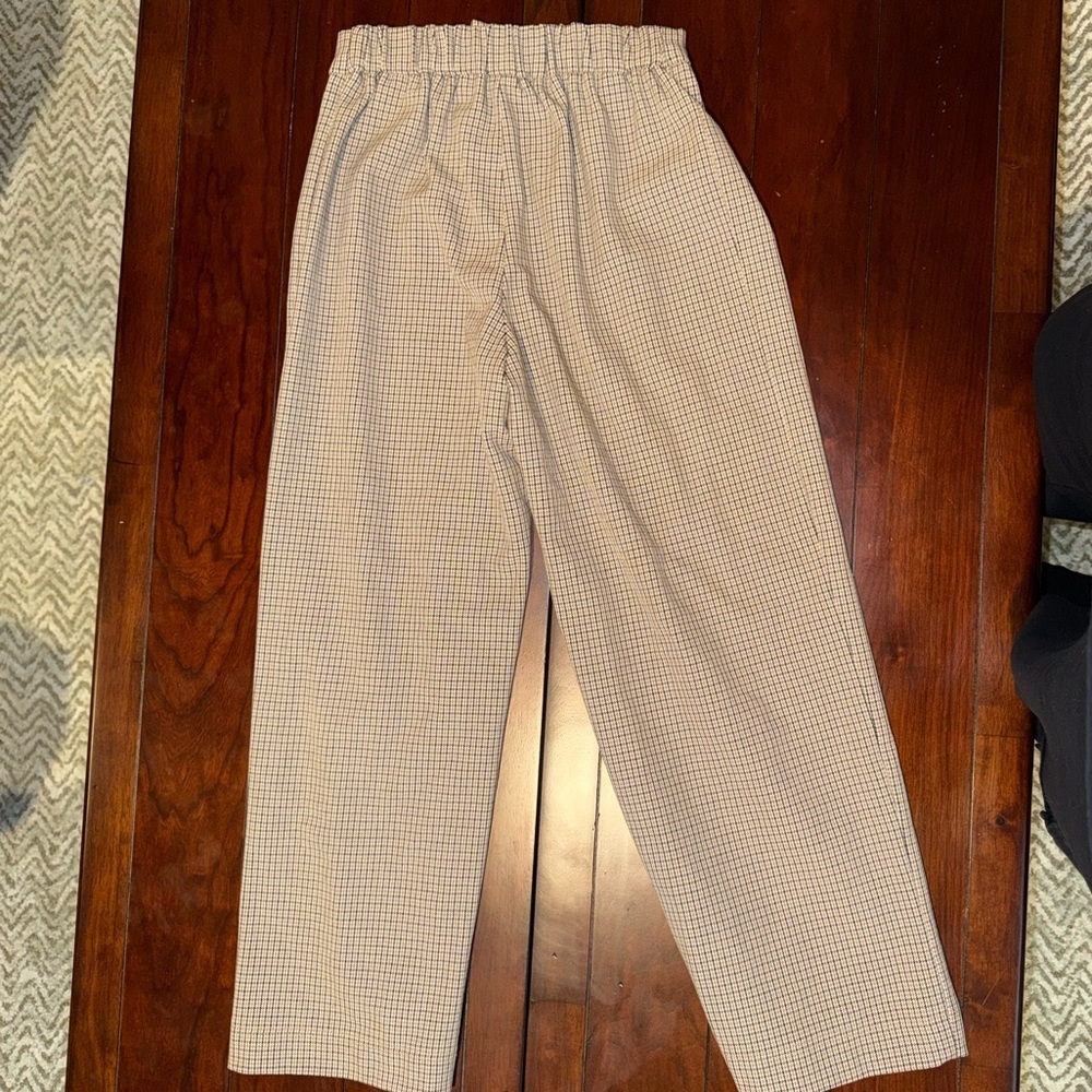 ZARA girls plaid trousers size 11-12 brown houndstooth elastic waist long - Picture 6 of 6